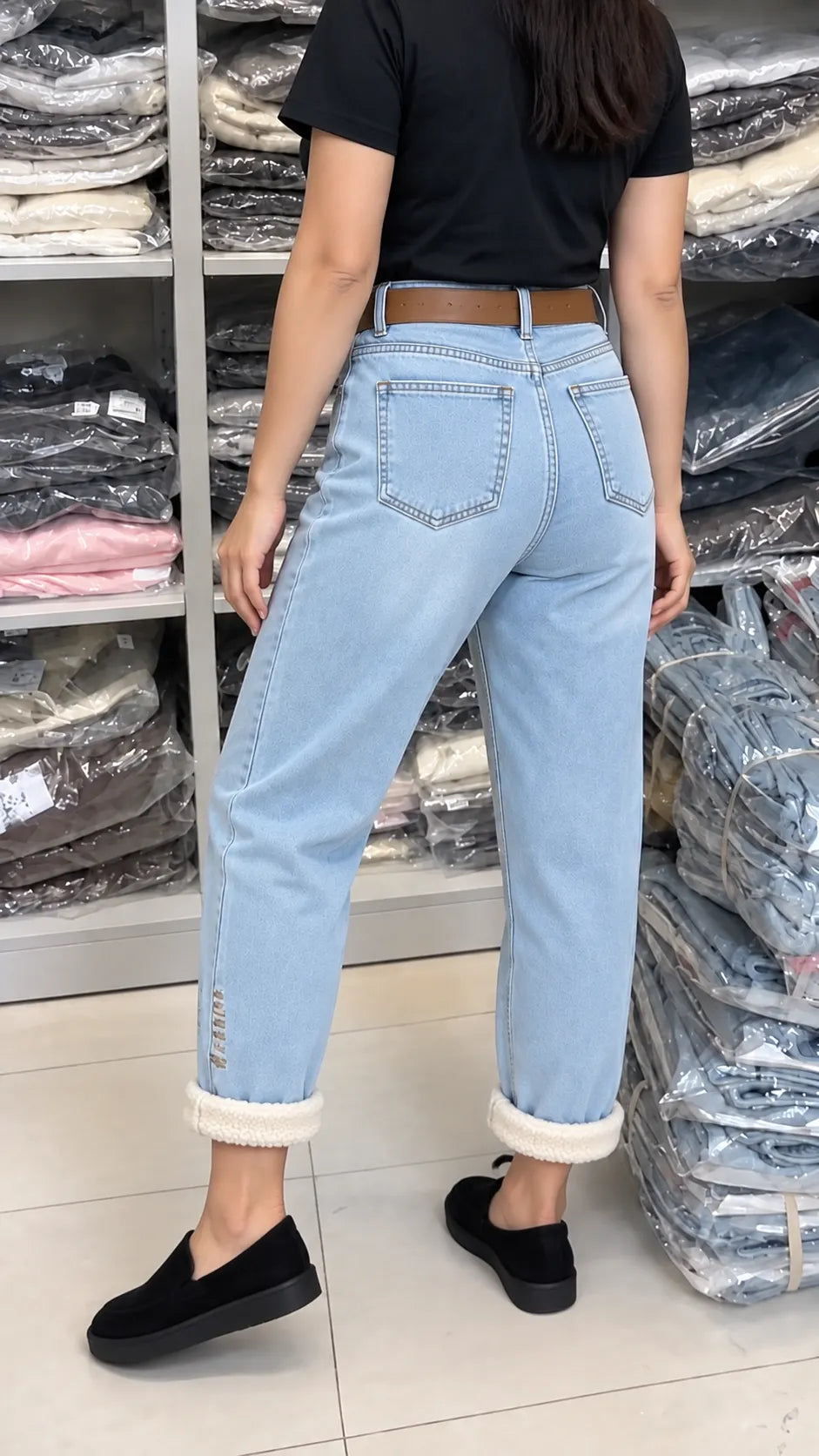Light Wash Shearling Cuff Jeans