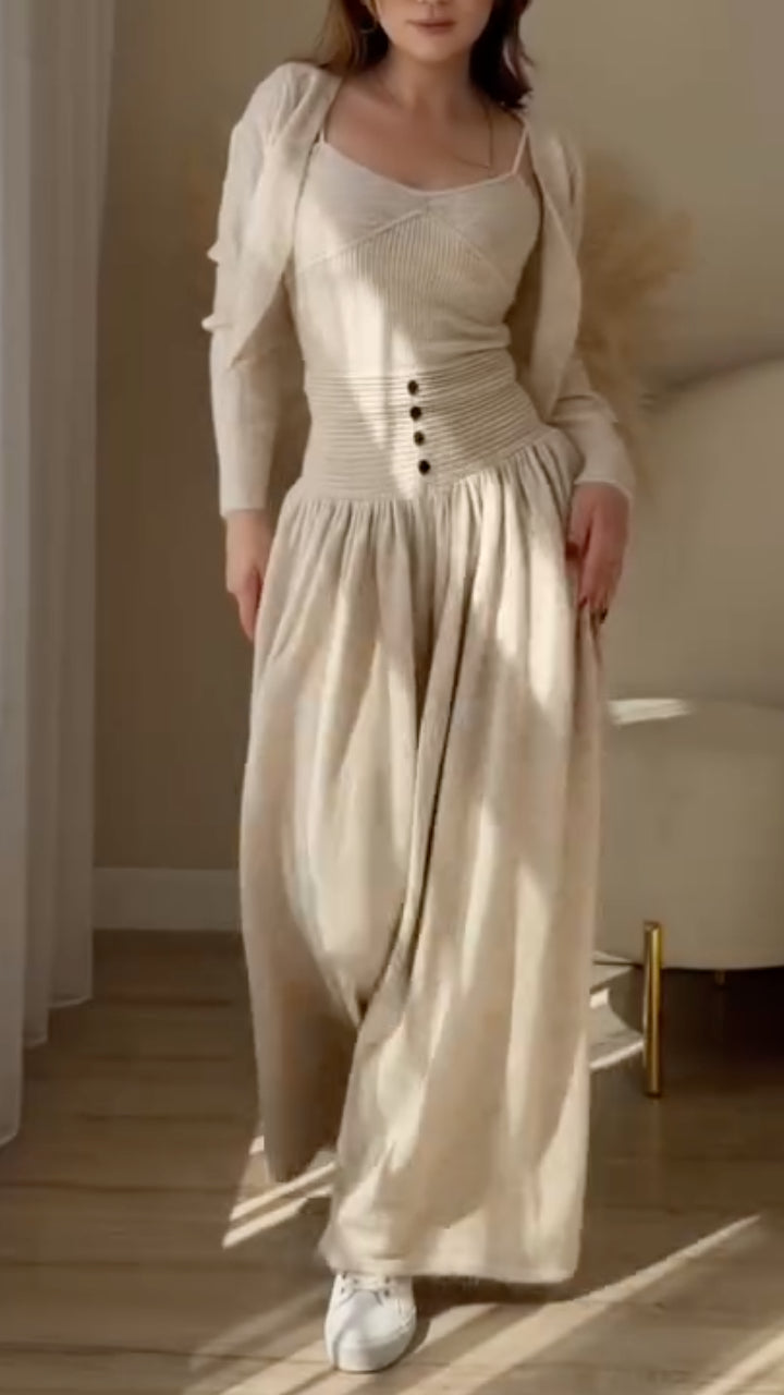 Cardigan Camisole & Wide-Leg Pants Set