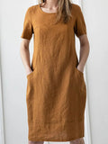 Women's Casual Solid Color Loose Cotton Round Neck Short Sleeve Dress