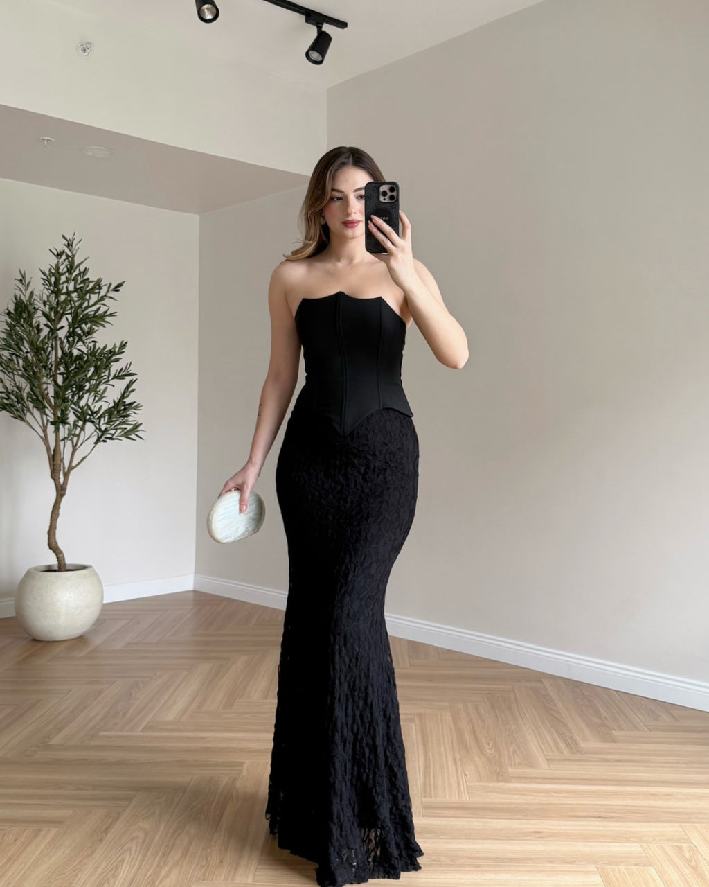 Cocoslly Strapless Sleeveless High Waist Long Mermaid Prom Dress | Black Satin CO0098