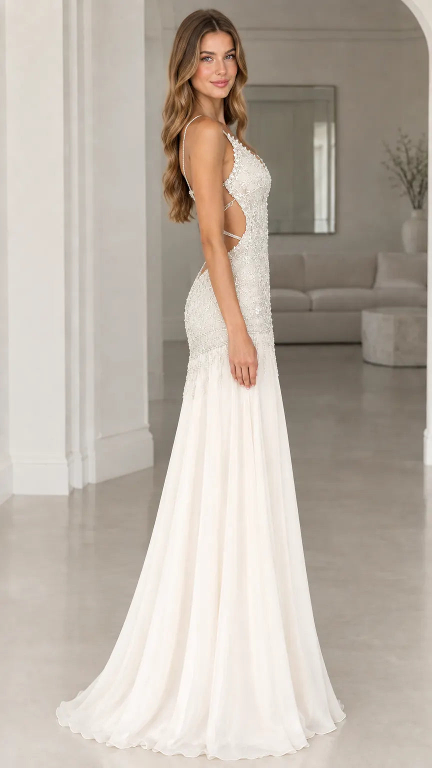 Embellished Bodice Sleeveless Cutout Maxi Evening Dress