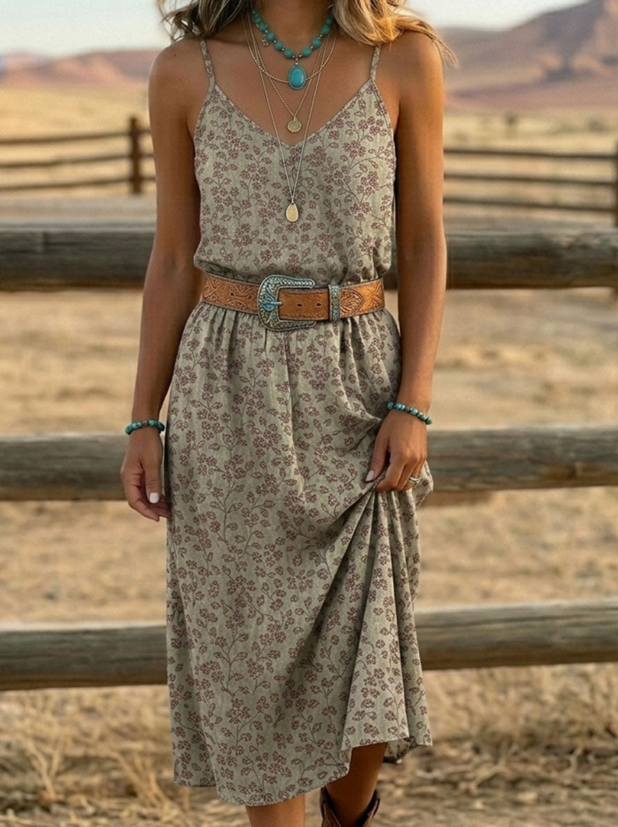 Women's Vintage Floral Print Casual Slip Dress
