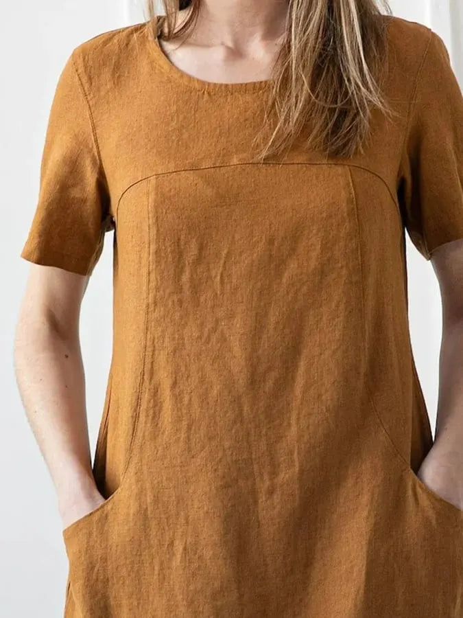 Women's Casual Solid Color Loose Cotton Round Neck Short Sleeve Dress