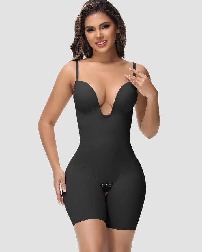 🎉 Women's U Plunge Strapless Tummy Control Bodysuit Low Back Built In Bra Shapewear