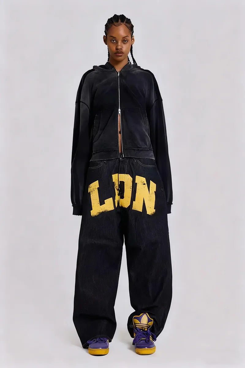 Women's Street Letter-Print Loose-Fit Jeans