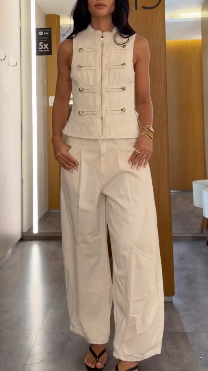 Utility Zip Vest & Wide-Leg Pants Set