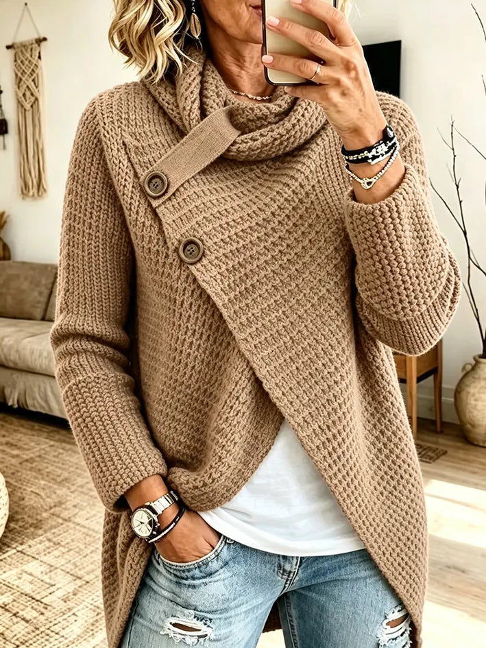 Asymmetric Cowl-Neck Knit Cardigan