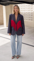 Women's Oversized Plaid Fringe Statement Blazer