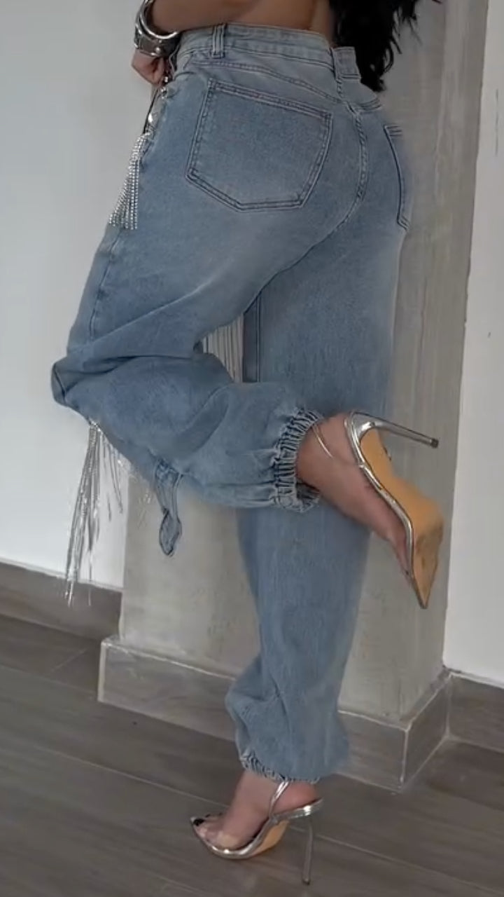 Crystal Fringe Balloon Jeans