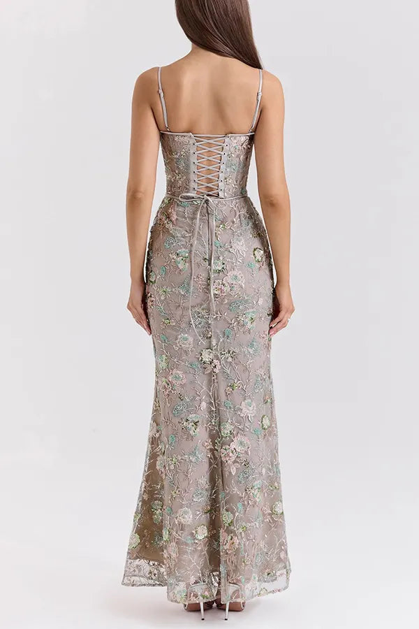 Stylish Sleeveless Halter-neck Slim-fit Backless Tie-up Elegant Maxi Dress