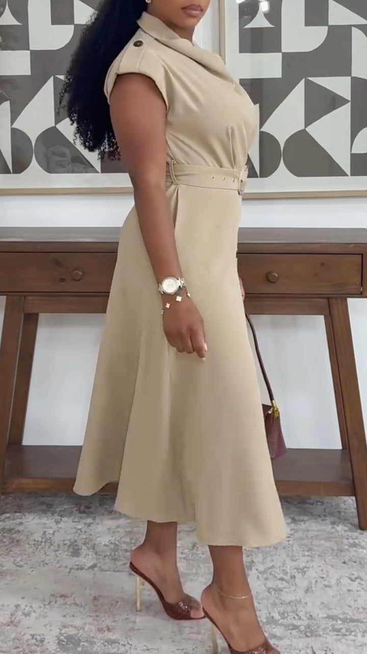 Belted Button-Front Midi Dress