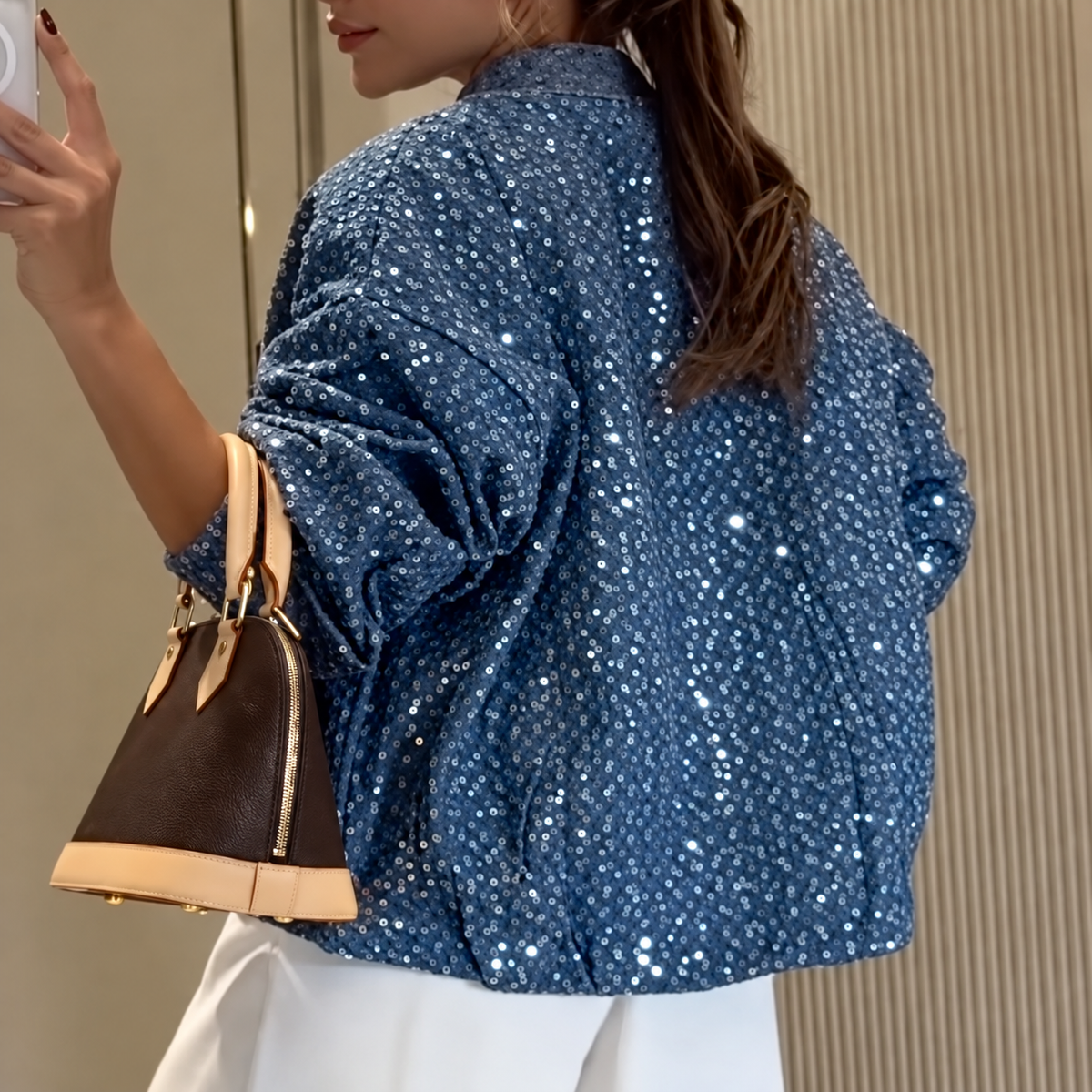 Sequin Denim Zip-Up Jacket