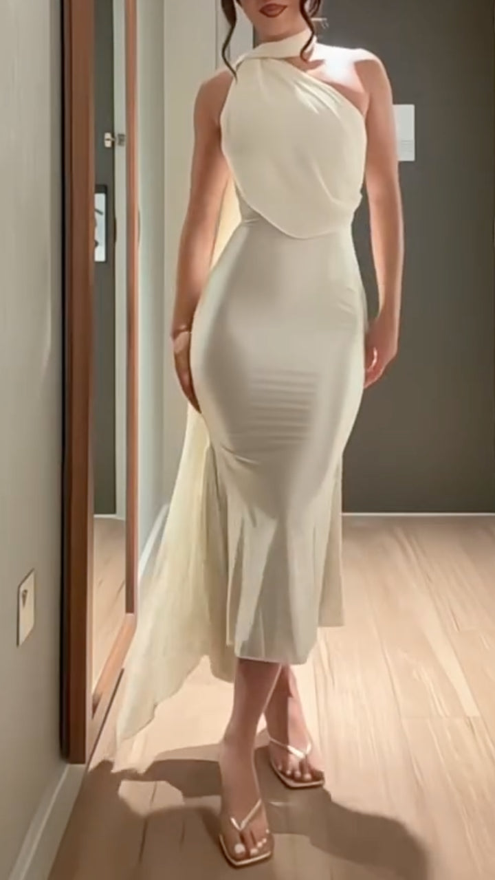 White Gold Ring Halter Maxi Dress