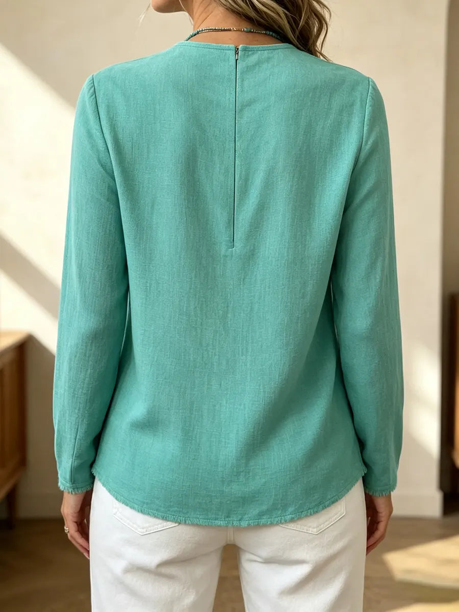 Chic Asymmetrical Draped Neckline Long-sleeve Top