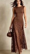 Knit Lace Panel Sleeveless Maxi Dress