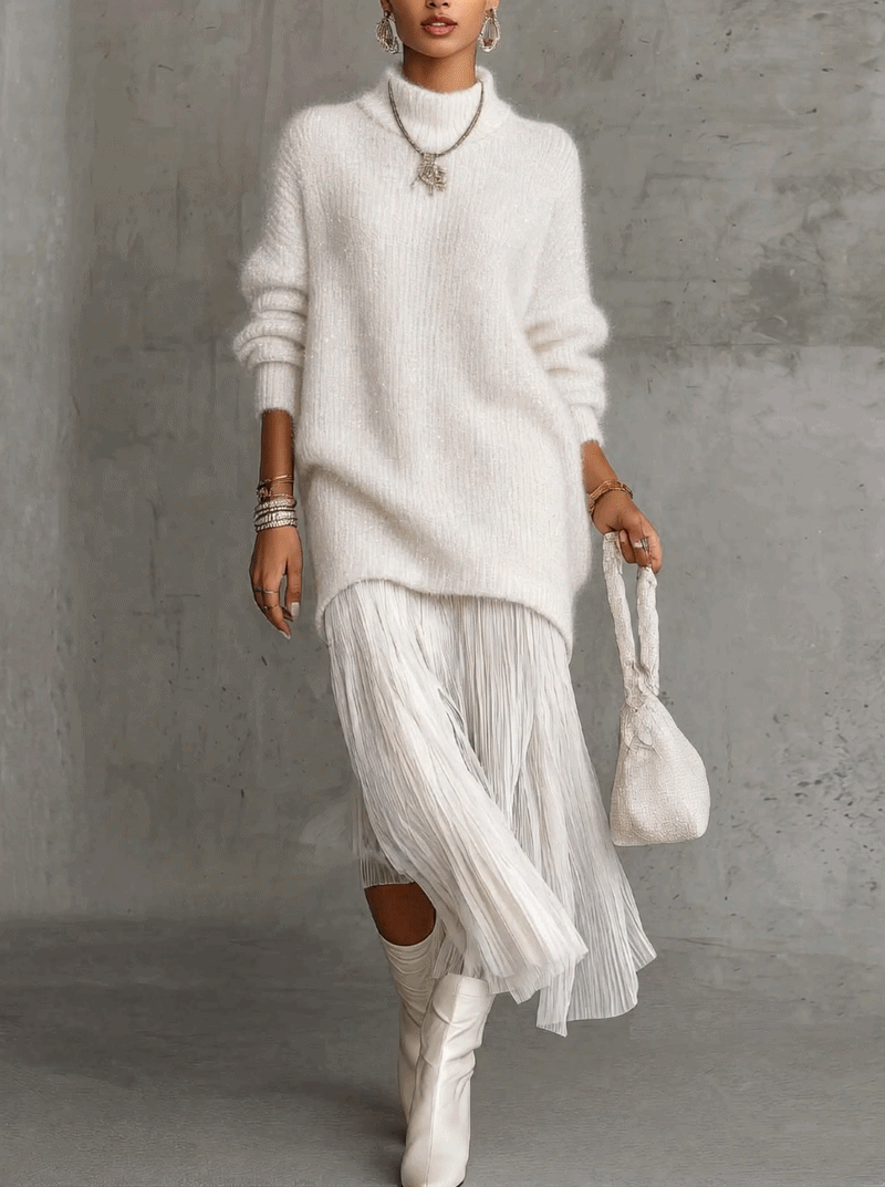 Layered Knit & Pleated Maxi Dress