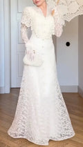 Vintage White Lace Victorian Wedding Gown