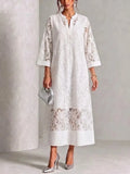 Casual Loose-fit Lace V-neck Dress