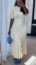 Ribbed Knit Button Midi Dress