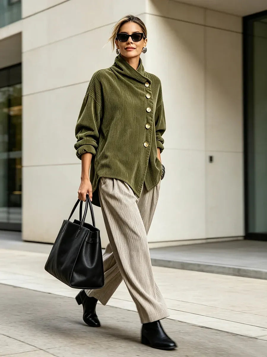 Corduroy Asymmetrical Collar Jacket