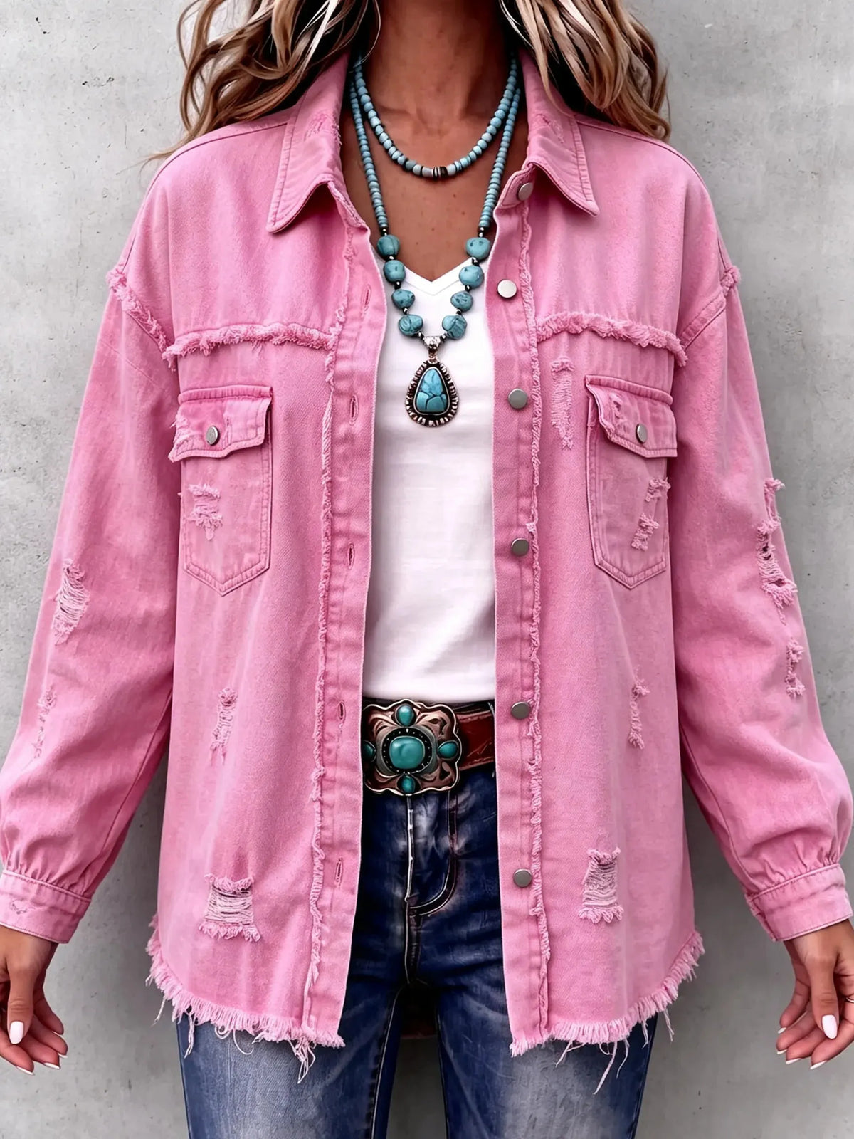 Casual Distressed Raw Edge Denim Jacket