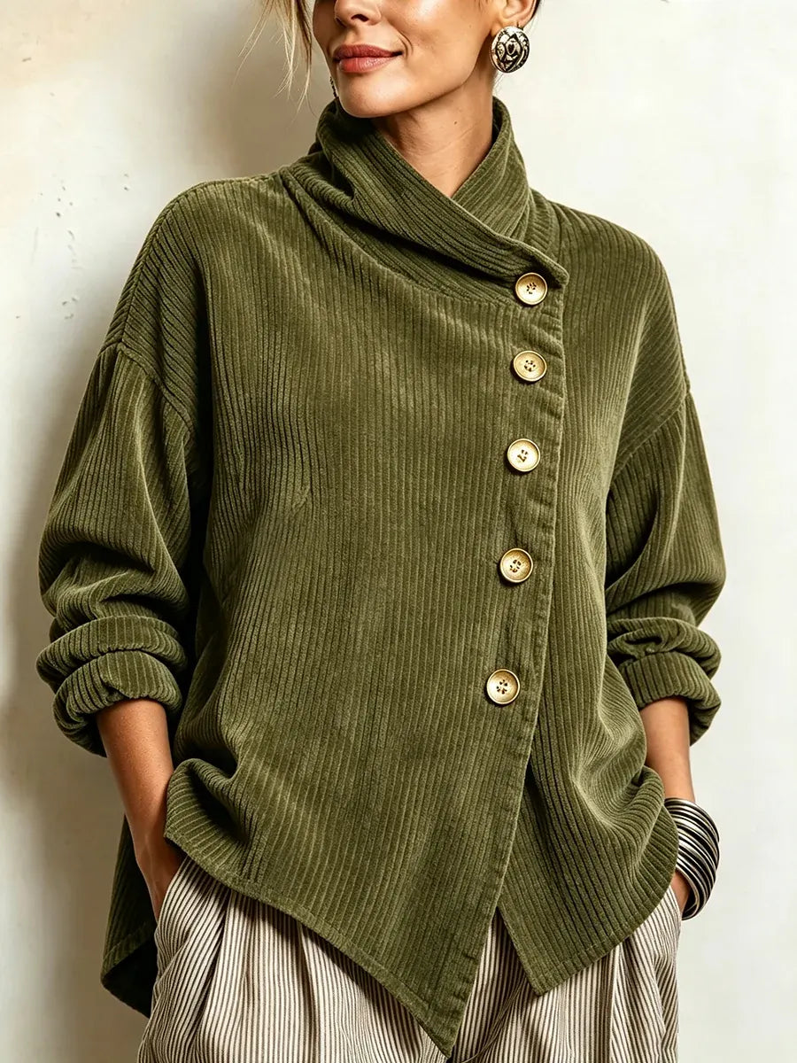Corduroy Asymmetrical Collar Jacket