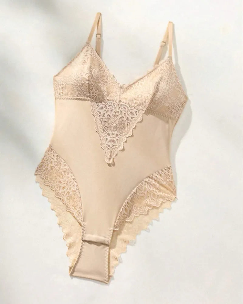 Women's Lace Sheer Spaghetti Strap Cami Bodysuit Sleeveless One Piece Shapewear