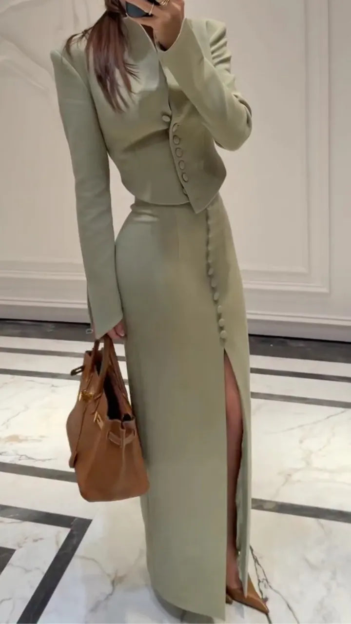 Tailored Blazer And Maxi Skirt Two Piece Set