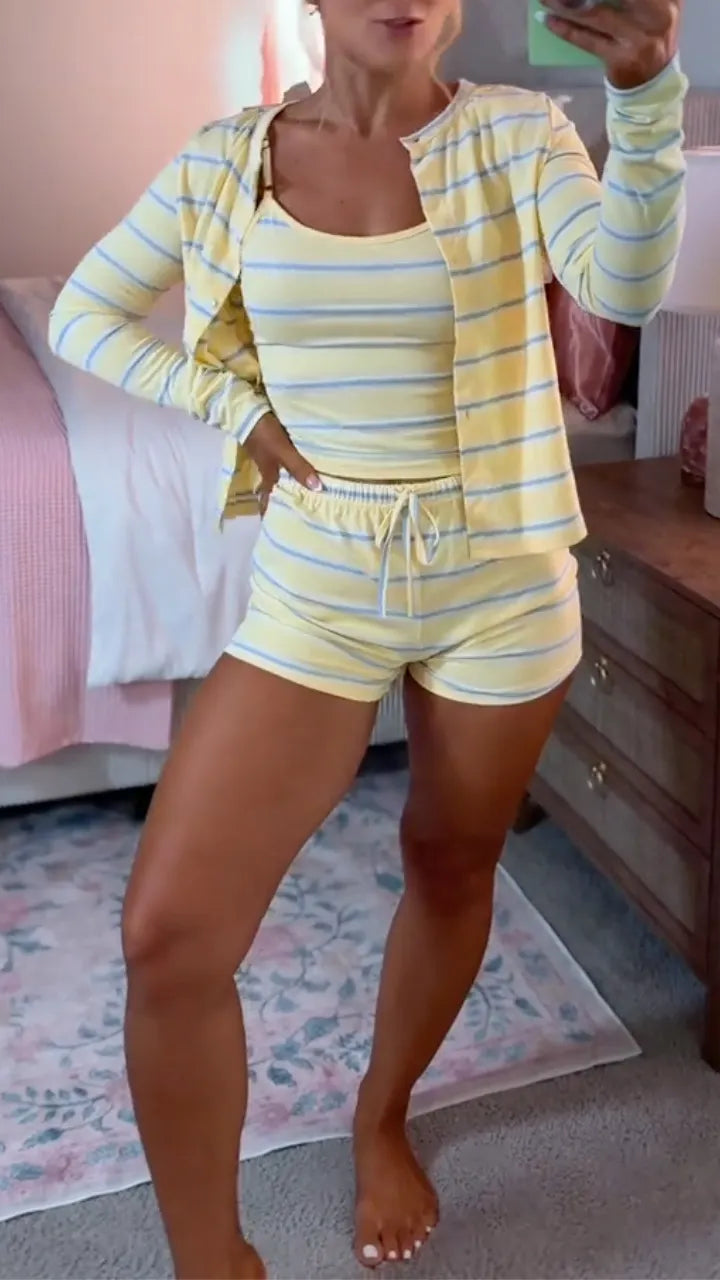 Striped Three-Piece Loungewear Set