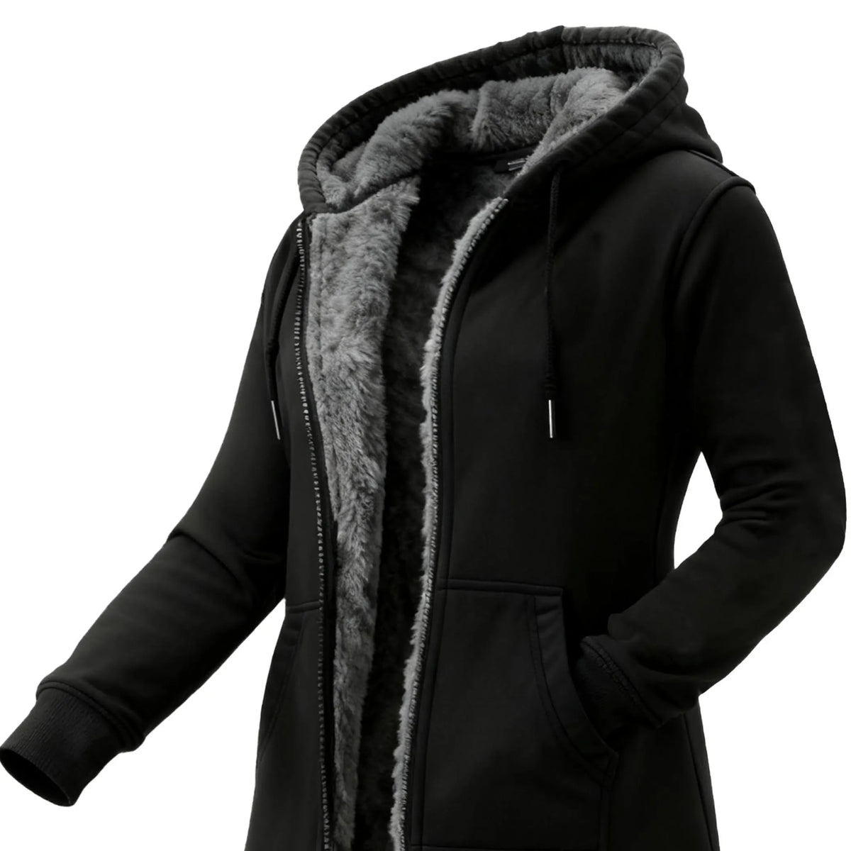 Women's Vintage Fleece Pocket Full Zip Long Sleeve Hoodie Long Coat