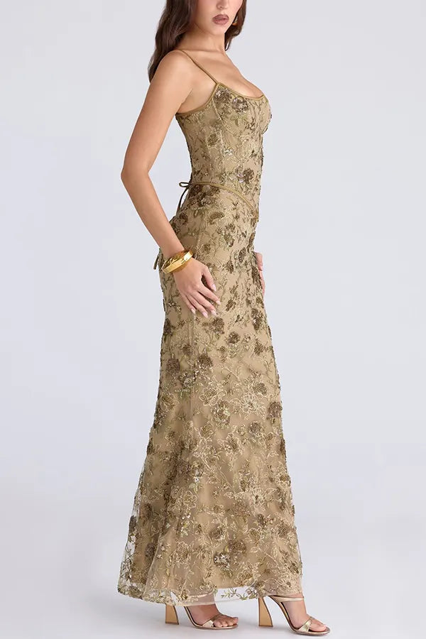 Stylish Sleeveless Halter-neck Slim-fit Backless Tie-up Elegant Maxi Dress