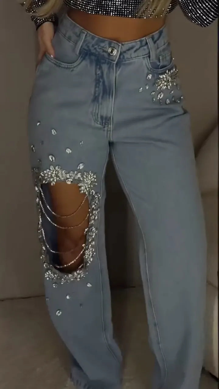 Rhinestone  Crop Top & Rhinestone Jeans