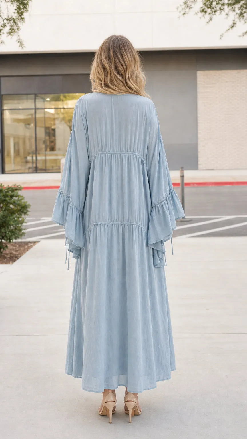 Boho Chic 2-Piece Spaghetti Strap Cami Dress & Ruffle Sleeve Kimono Set