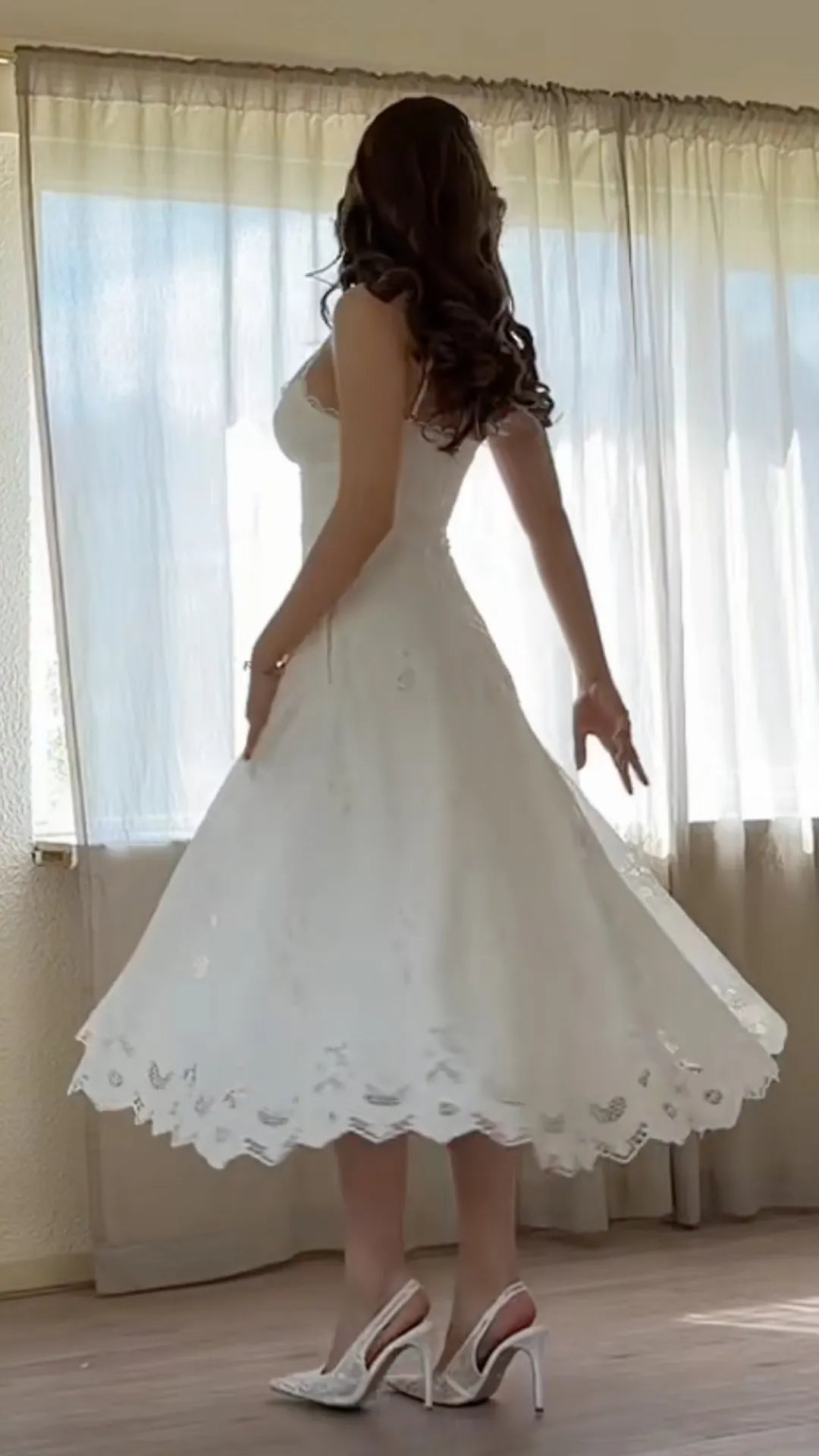 White Eyelet Lace Midi Dress