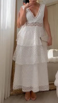 Eyelet Lace Tiered Midi Dress