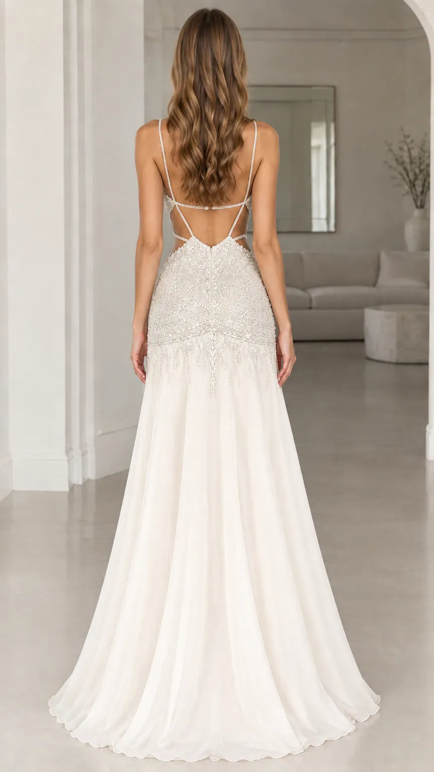 Embellished Bodice Sleeveless Cutout Maxi Evening Dress