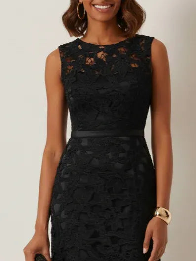 Black Lace Split Joint Classic Boat Neck Sleeveless Mermaid Gown Dress