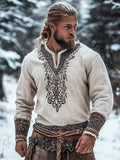 Vintage Celtic Totem Men's Long Sleeve Linen Shirt