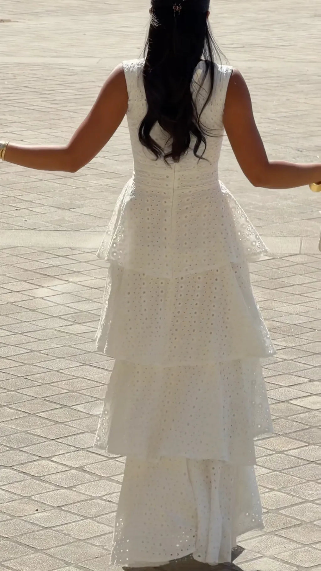 White Eyelet Tiered Maxi Dress