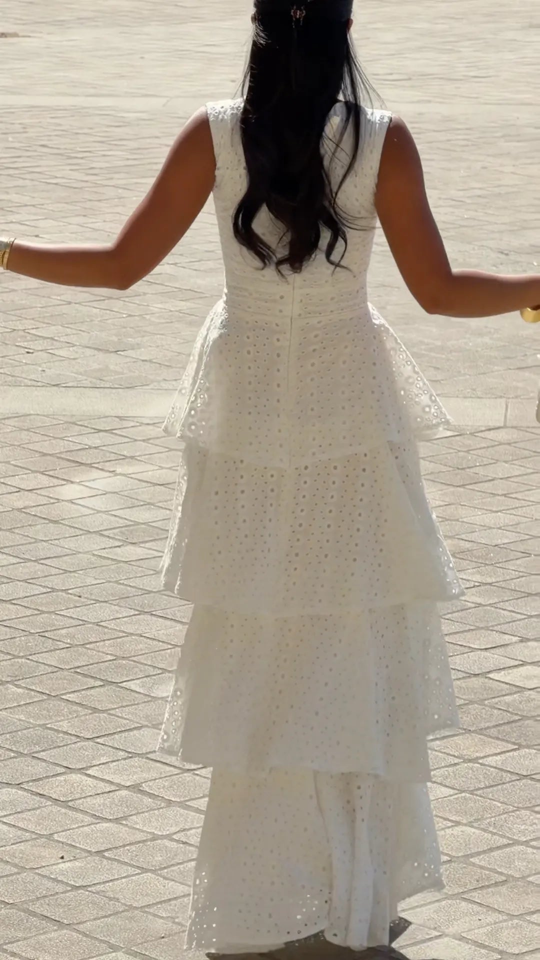 White Eyelet Tiered Maxi Dress