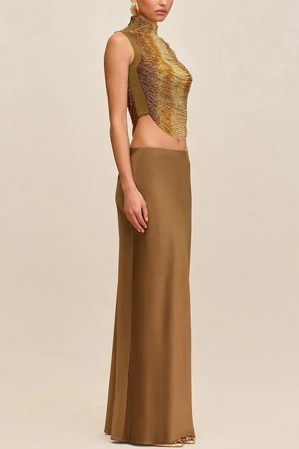 Keep Polished Handcrafted Glossy Arcs Over Tassels High Neck Tank Top