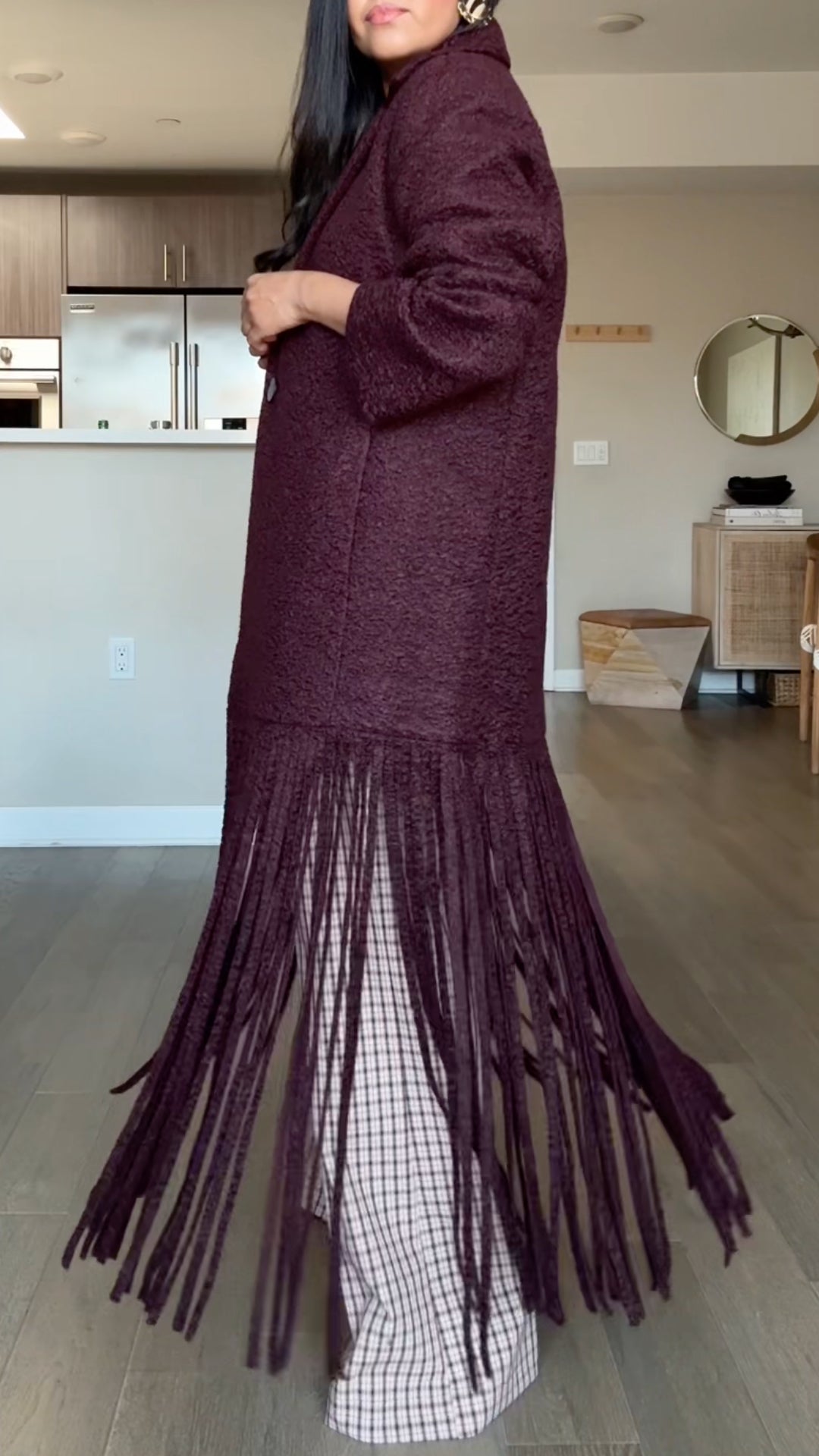 Textured Fringe-Hem Longline Coat