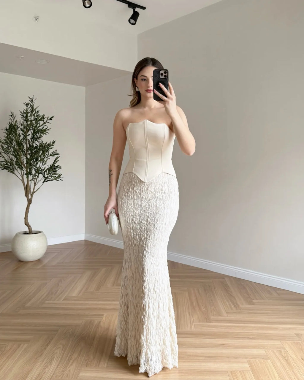 Cocoslly Strapless Sleeveless High Waist Long Mermaid Prom Dress | Black Satin CO0098