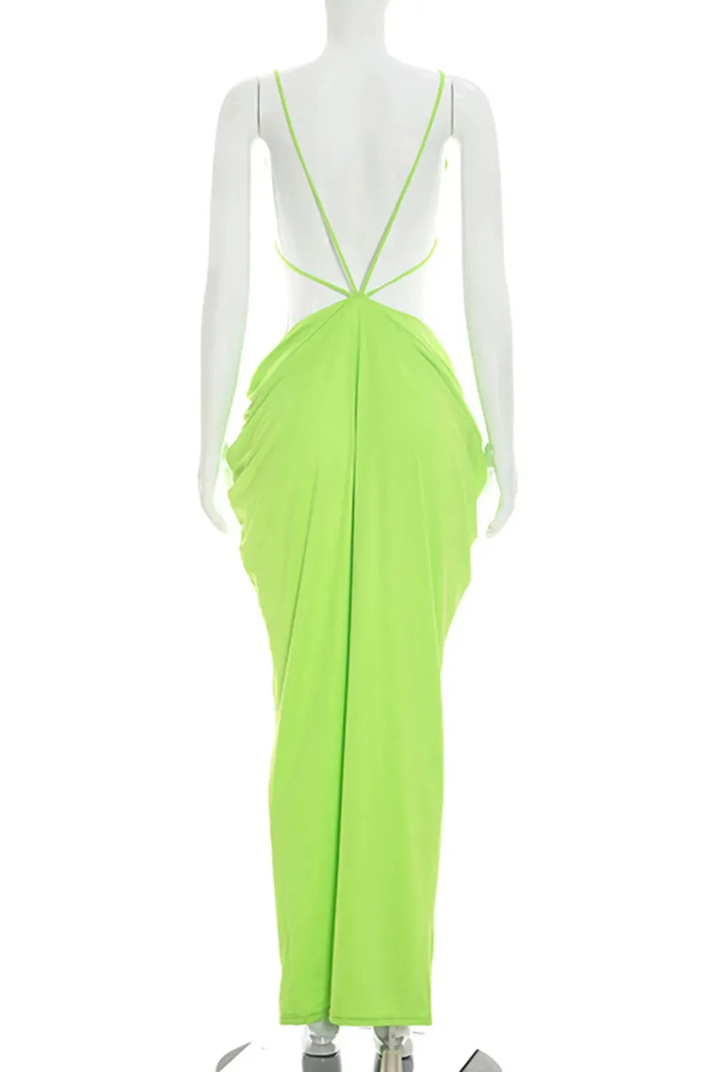 Cami Neck Backless Waist Cut Out Solid Color Slim Party Maxi Dresses-Green
