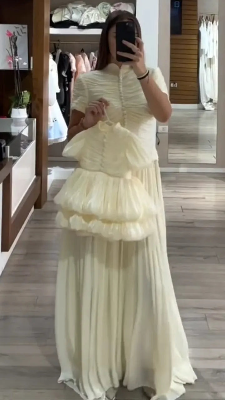 Mother And Daughter Matching Pleated Cream Dress