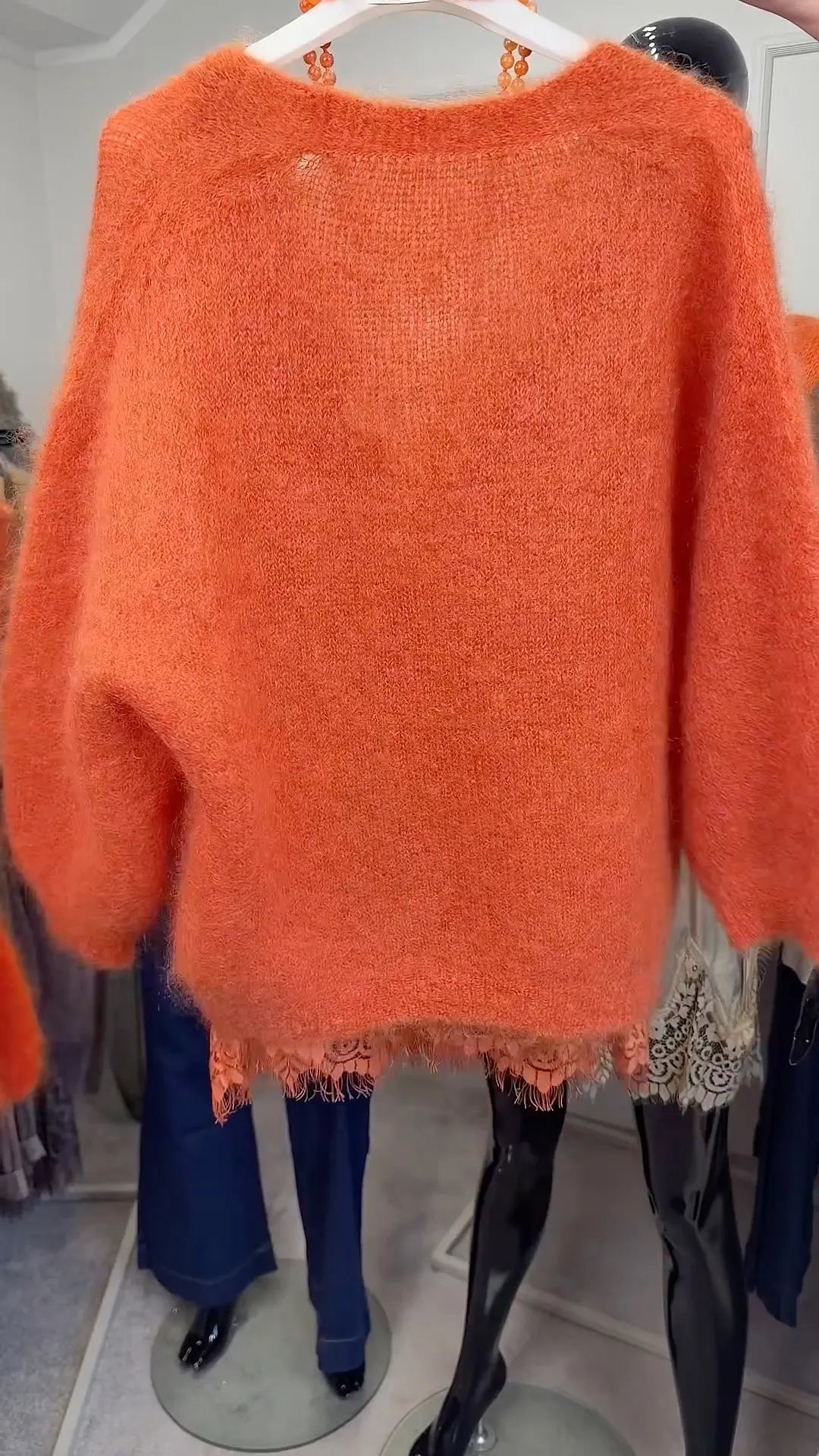 Coral Fuzzy Cardigan & Lace-Trim Longline Tank Set