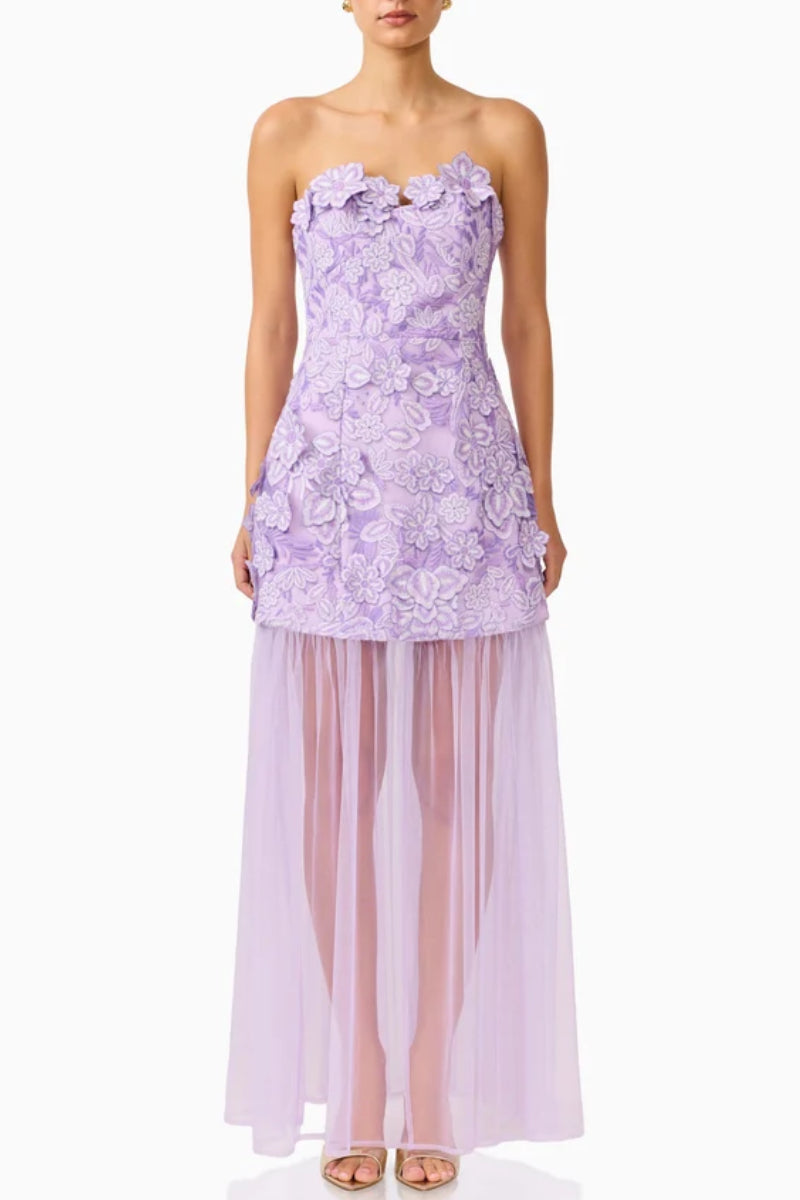 3D Floral Mesh Maxi Dress