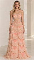 Strapless Beaded Corset Tiered Petal Gown