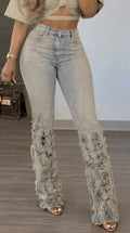 Distressed Patchwork High Waist Flare Jeans