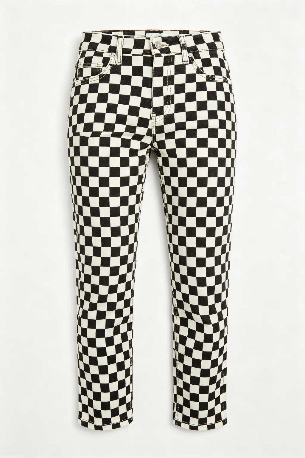 Women's Checkered Print Denim Barrel Pants